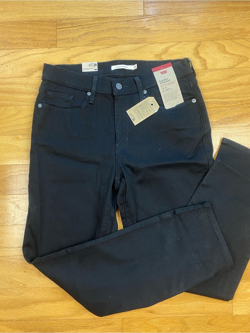 Levi's Classic Straight Stellar Stretch Black Denim Jeans Mid Rise Women 8S